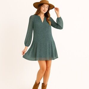Joie Womens Green Speckled Print Mini Dress Size M Long Sleeve Fall Photo Shoot
